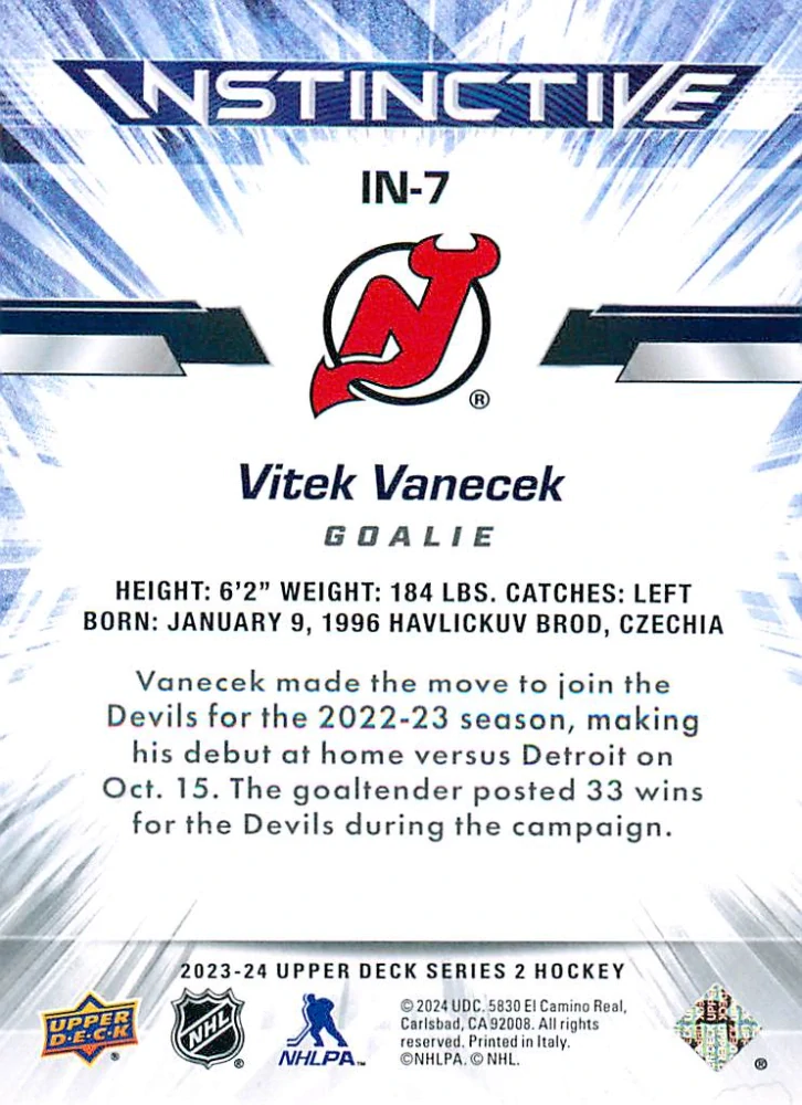 2023-24 UD Series 2 - Vítek Vaněček - Instinctive #IN-7