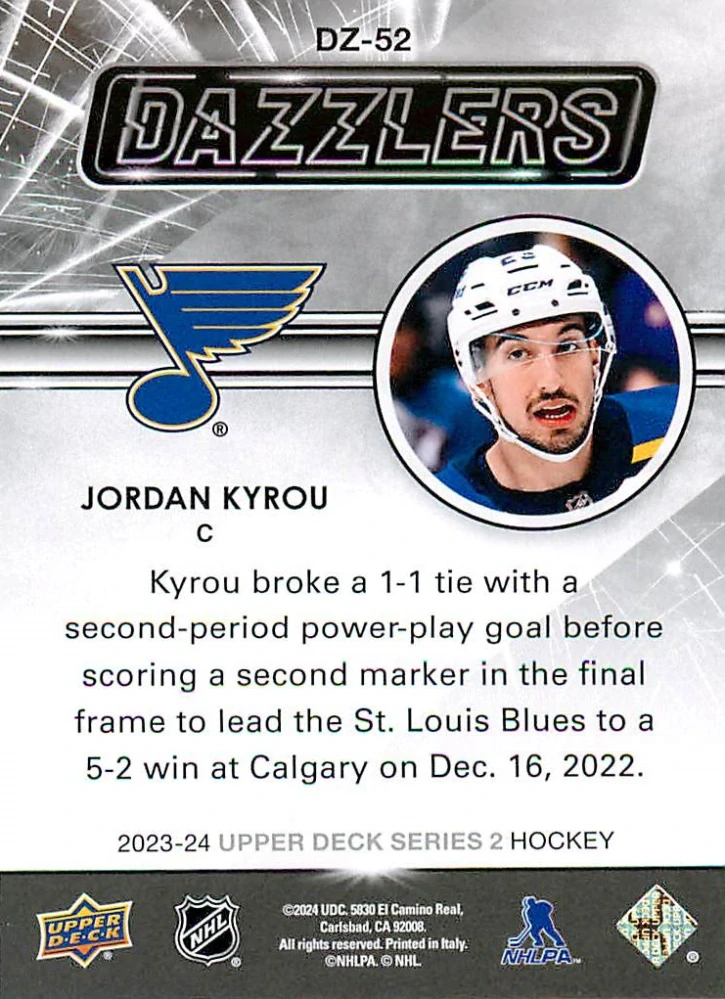 2023-24 UD Series 2 - Jordan Kyrou - Dazzlers Blue #DZ-52