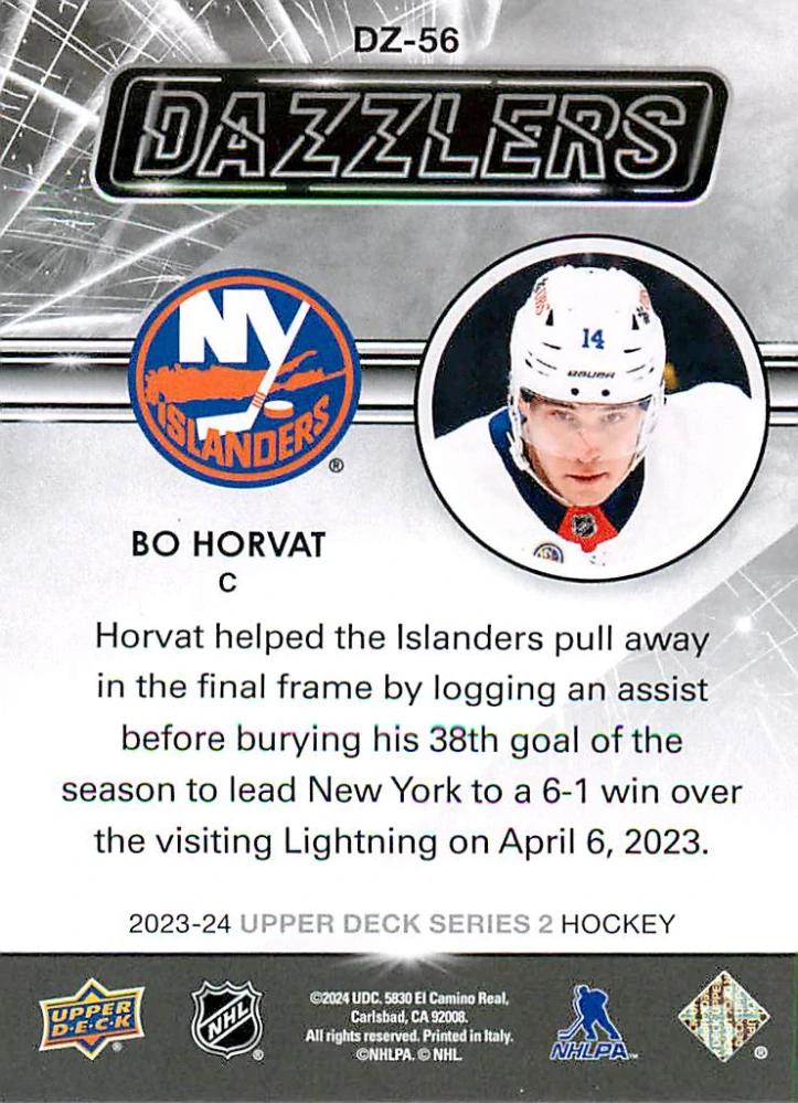 2023-24 UD Series 2 - Bo Horvat - Dazzlers Blue #DZ-56