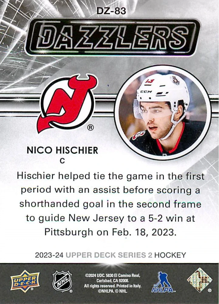2023-24 UD Series 2 - Nico Hischier - Dazzlers Blue #83