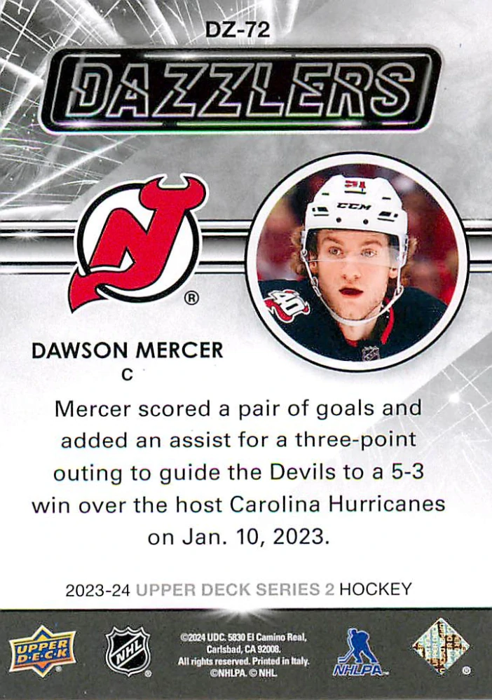 2023-24 UD Series 2 - Dawson Mercer - Dazzlers Blue #DZ-72