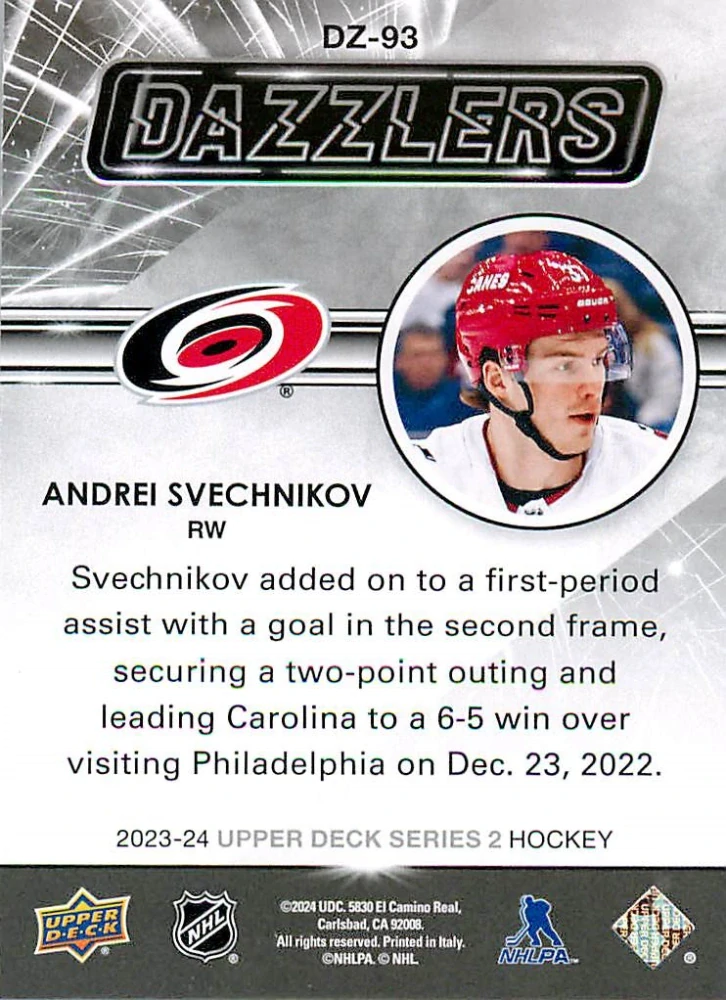2023-24 UD Series 2 - Andrei Svechnikov - Dazzlers Blue #DZ-93