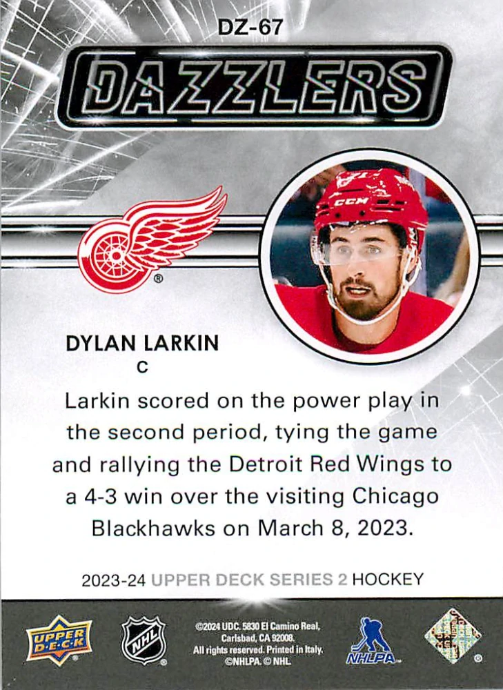 2023-24 UD Series 2 - Dylan Larkin - Dazzlers Orange #DZ-67