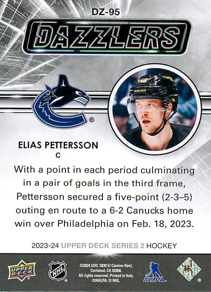 2023-24 UD Series 2 - Elias Pettersson - Dazzlers Orange #DZ-95