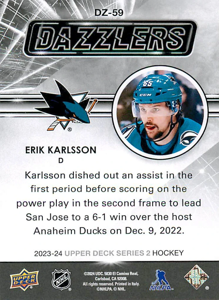 2023-24 UD Series 2 - Erik Karlsson - Dazzlers Orange #DZ-59