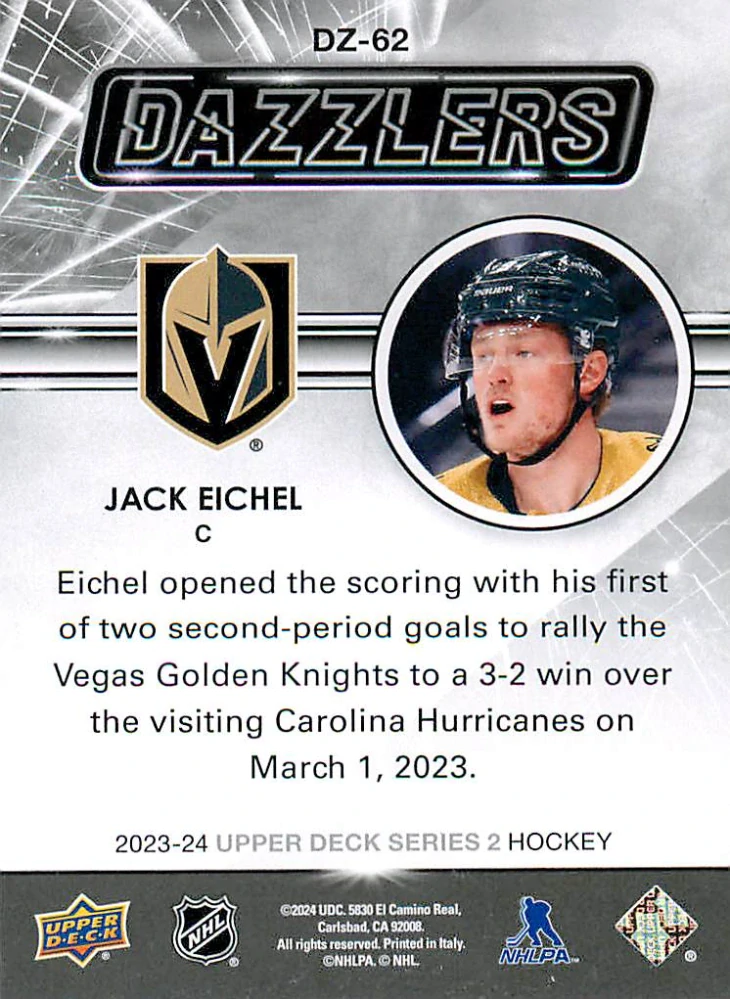 2023-24 UD Series 2 - Jack Eichel - Dazzlers Orange #DZ-62