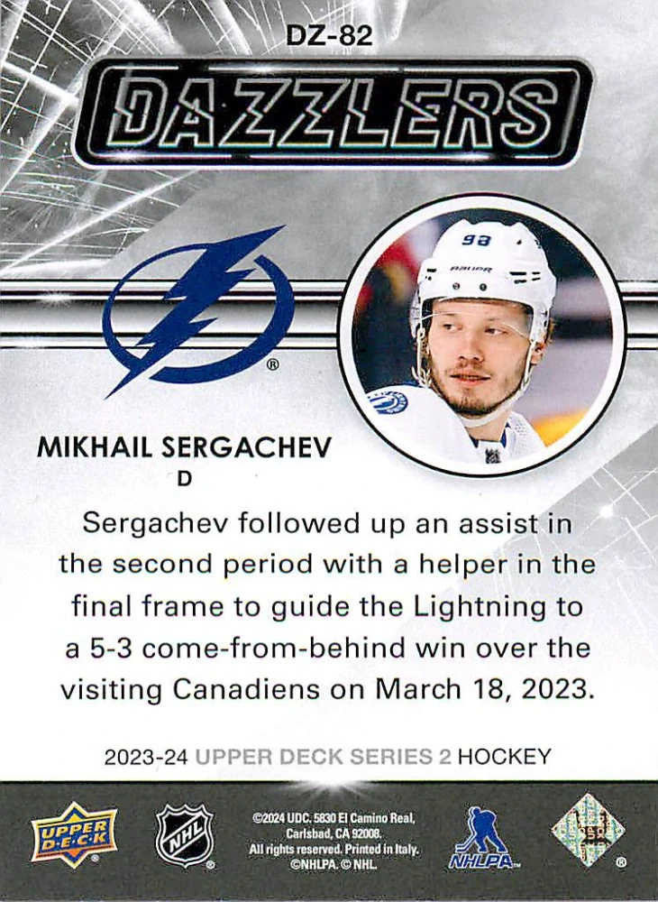 2023-24 UD Series 2 - Mikhail Sergachev - Dazzlers Orange #DZ-82