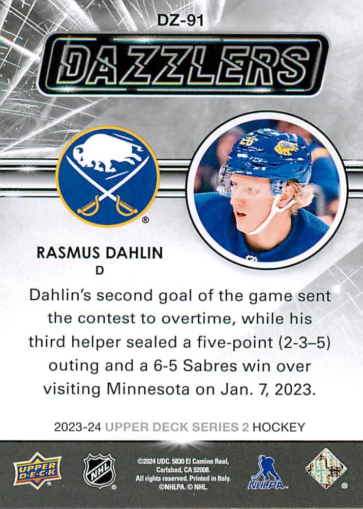 2023-24 UD Series 2 - Rasmus Dahlin - Dazzlers Orange #DZ-91