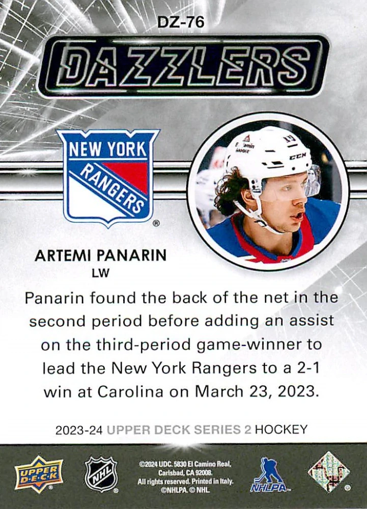 2023-24 UD Series 2 - Artemi Panarin - Dazzlers Green #DZ-76