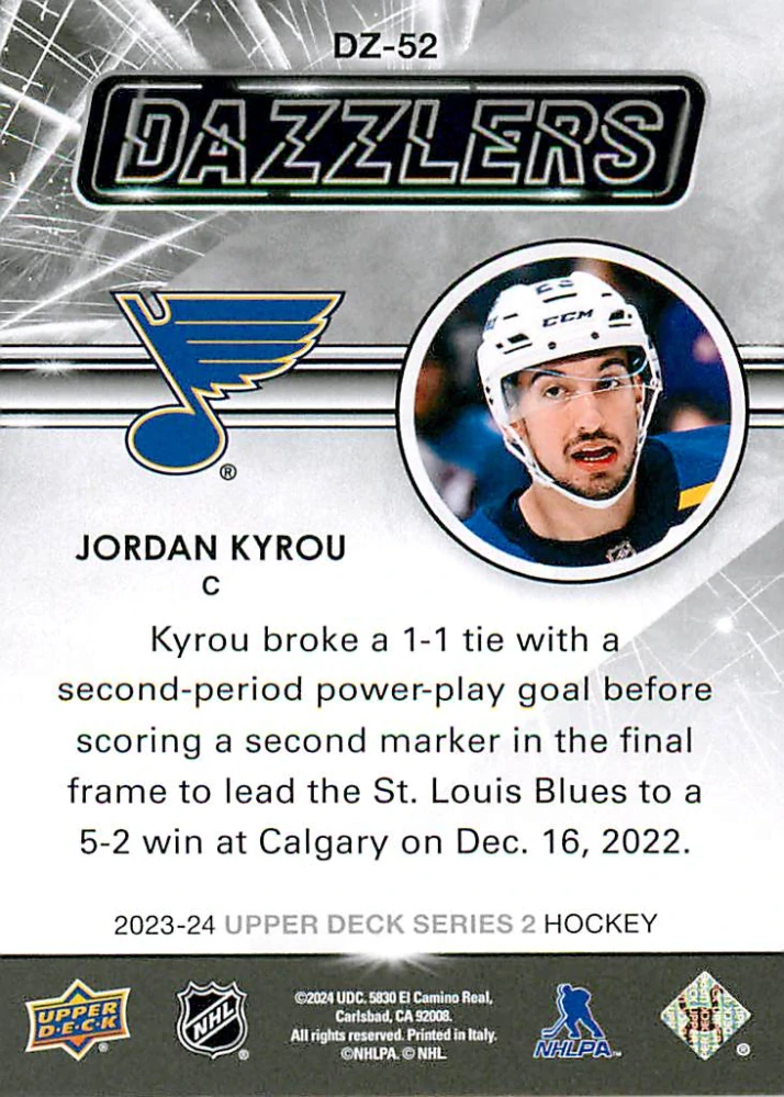 2023-24 UD Series 2 - Jordan Kyrou - Dazzlers Green #DZ-52