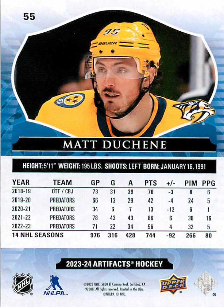 2023-24 UD Artifacts - Matt Duchene - Ruby /499 #55