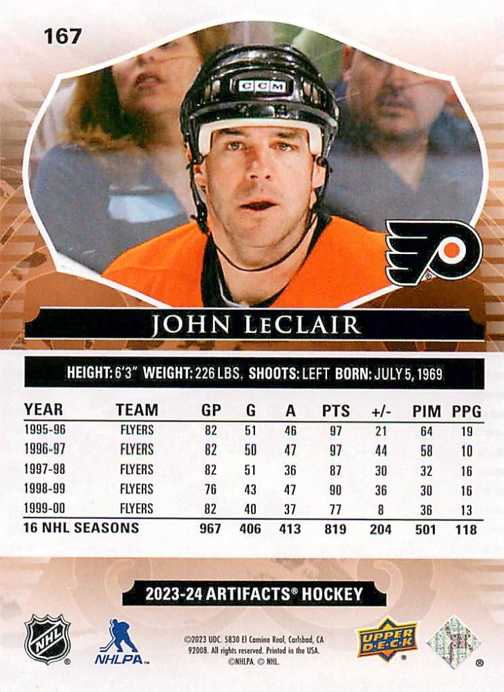 2023-24 UD Artifacts - John LeClair - Ruby /499 #167