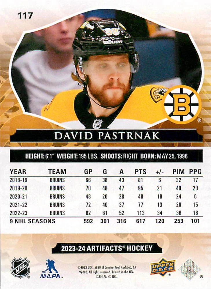2023-24 UD Artifacts - David Pastrňák - Ruby /499 #117