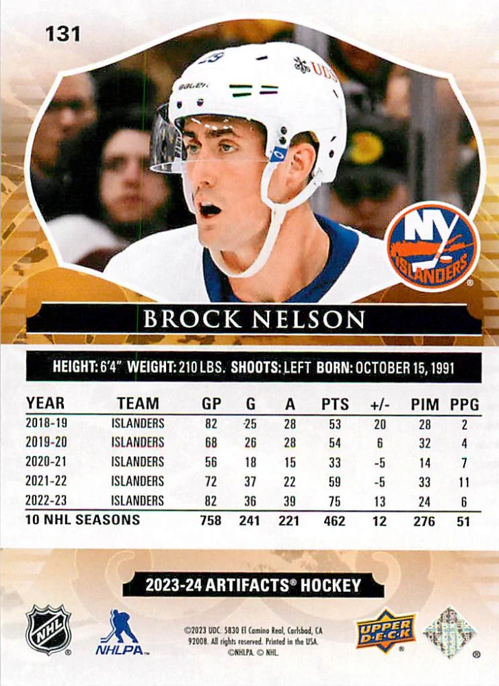 2023-24 UD Artifacts - Brock Nelson - Ruby /499 #131