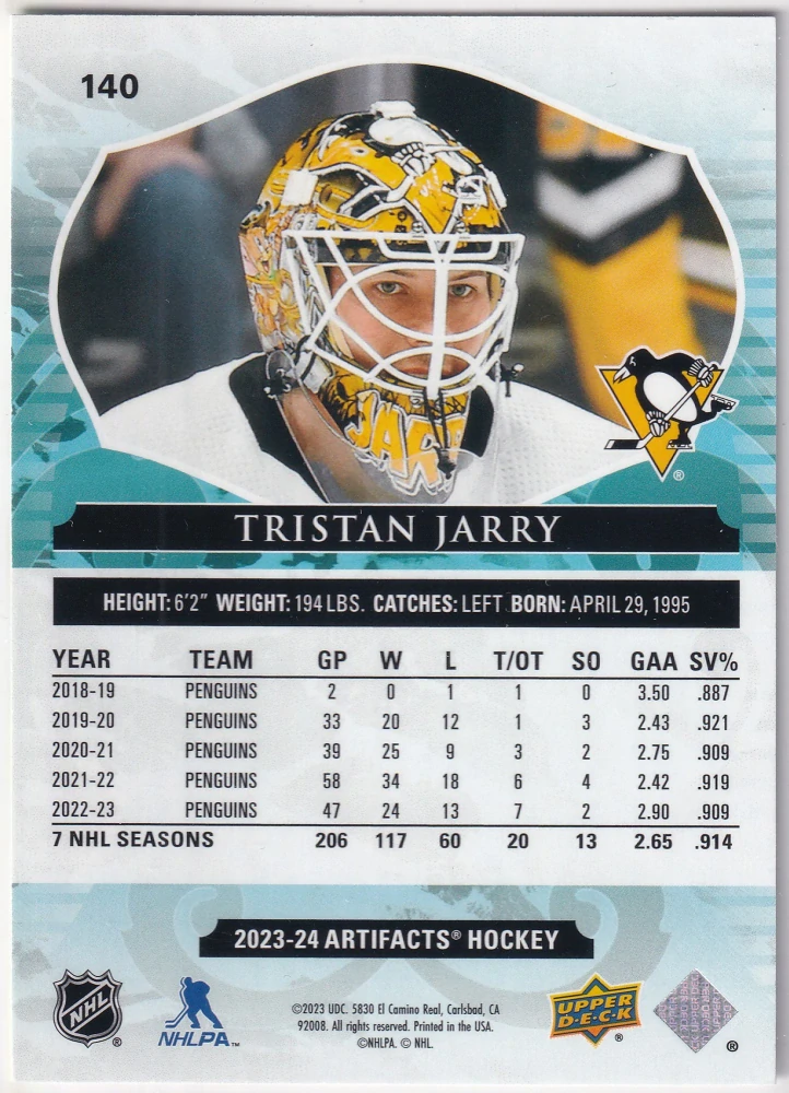 2023-24 UD Artifacts - Tristan Jarry - Yellow /50 #140