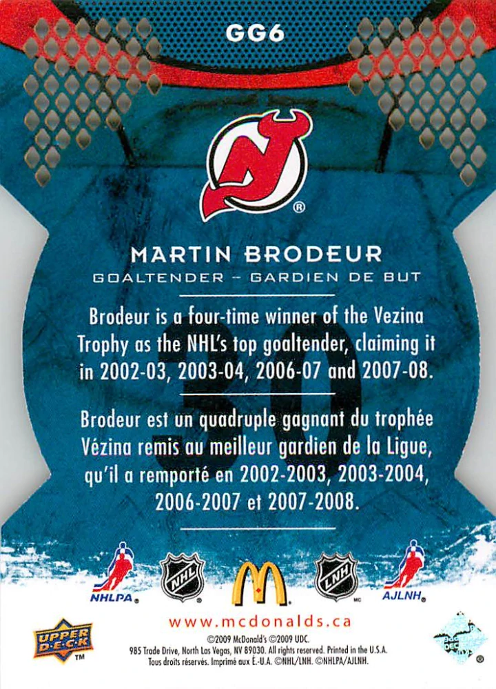 2009-10 UD McDonald's - Martin Brodeur - Goaltending Greats #GG6