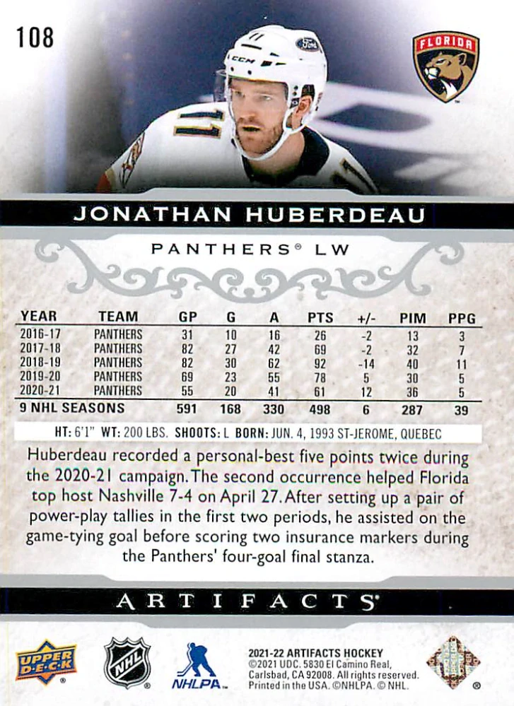 2021-22 UD Artifacts - Jonathan Huberdeau - /599 #108