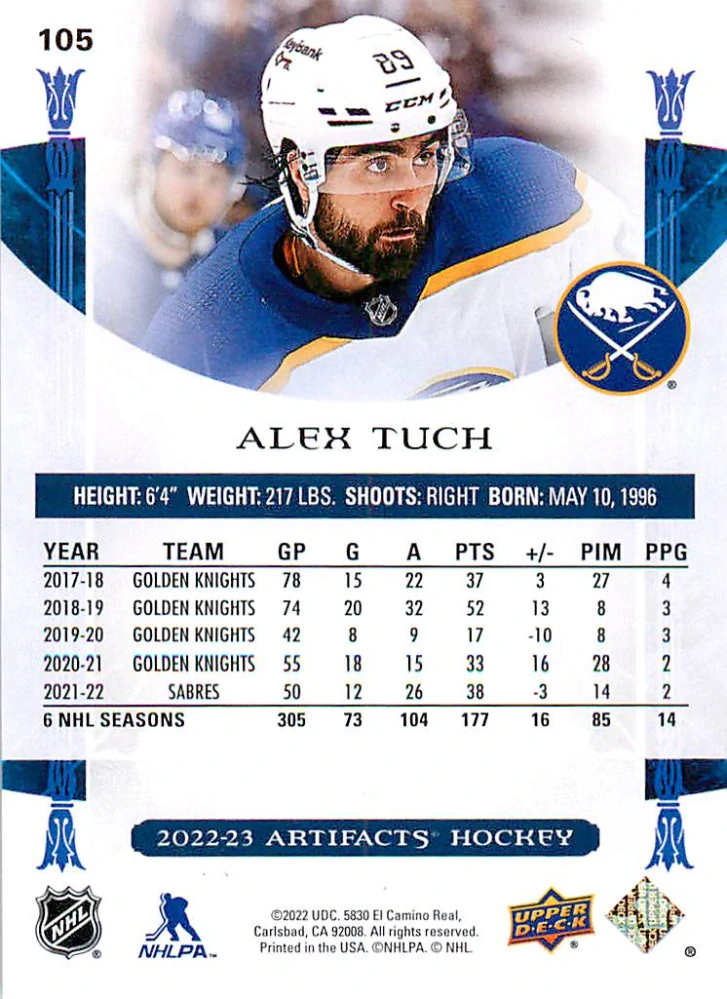 2022-23 UD Artifacts - Alex Tuch - Ruby /499 #105