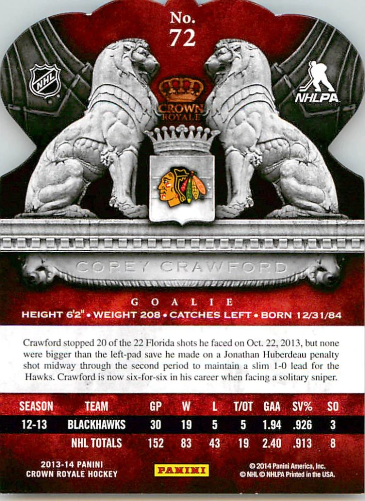 2013-14 Panini Crown Royale - Corey Crawford #72