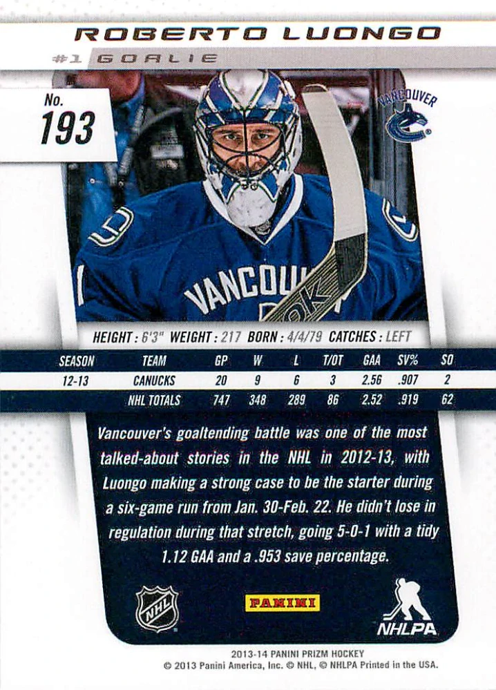 2013-14 Panini Prizm - Roberto Luongo #193