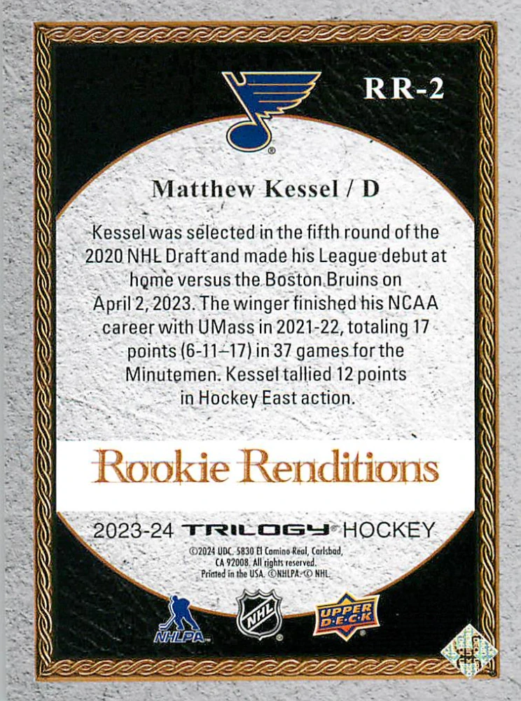 2023-24 UD Trilogy - Matthew Kessel - Rookie Renditions #RR-2