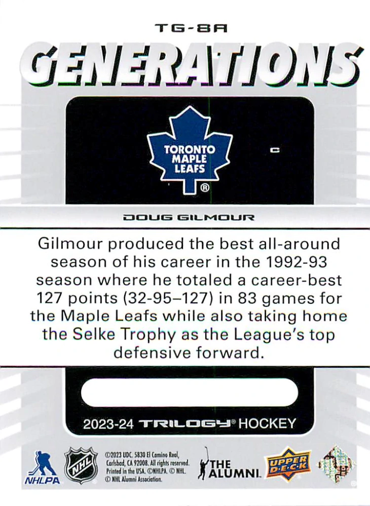 2023-24 UD Trilogy - Doug Gilmour - Generations #TG-8A
