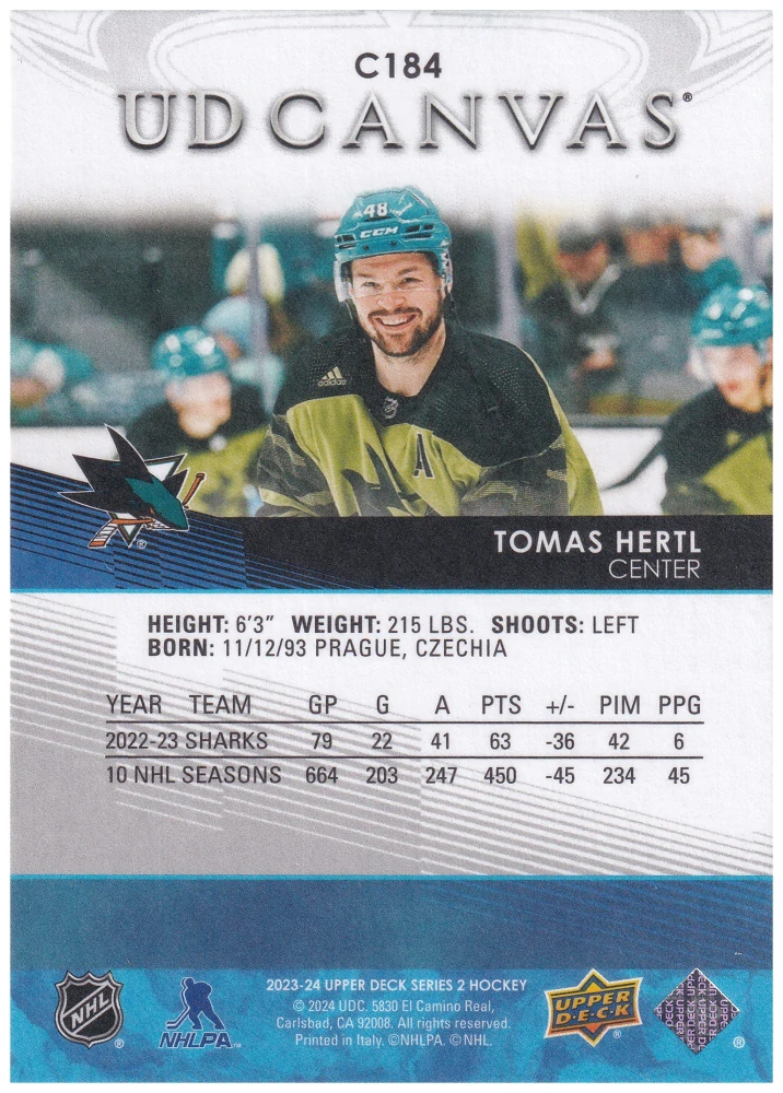 2023-24 UD Series 2 - Tomáš Hertl - Canvas #C184