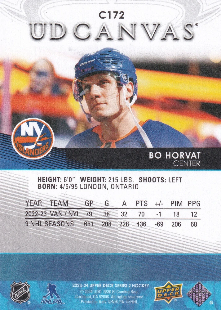 2023-24 UD Series 2 - Bo Horvat - Canvas #C172