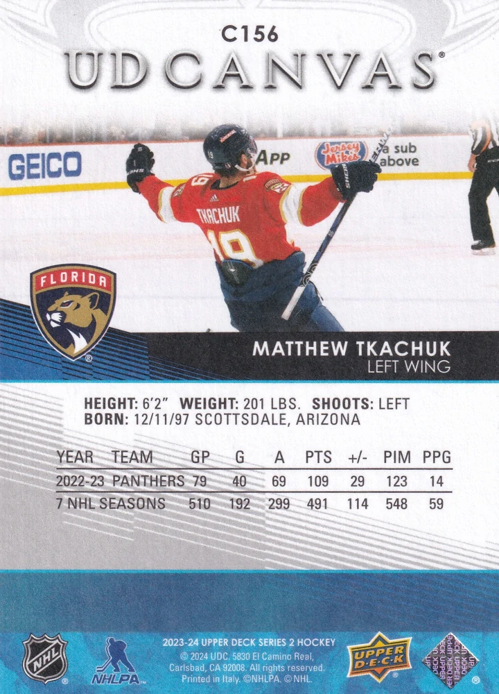 2023-24 UD Series 2 - Matthew Tkachuk - Canvas #C156
