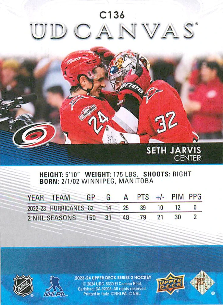 2023-24 UD Series 2 - Seth Jarvis - Canvas #C136