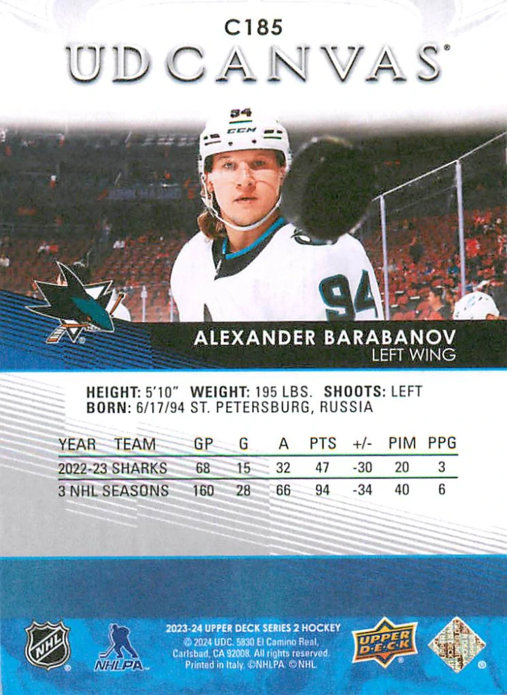 2023-24 UD Series 2 - Alexander Barabanov - Canvas #C185