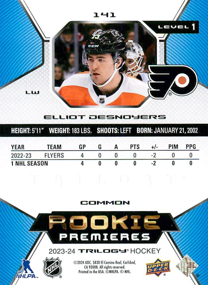 2023-24 UD Trilogy - Elliot Desnoyers - Rookie Premieres /999 #141