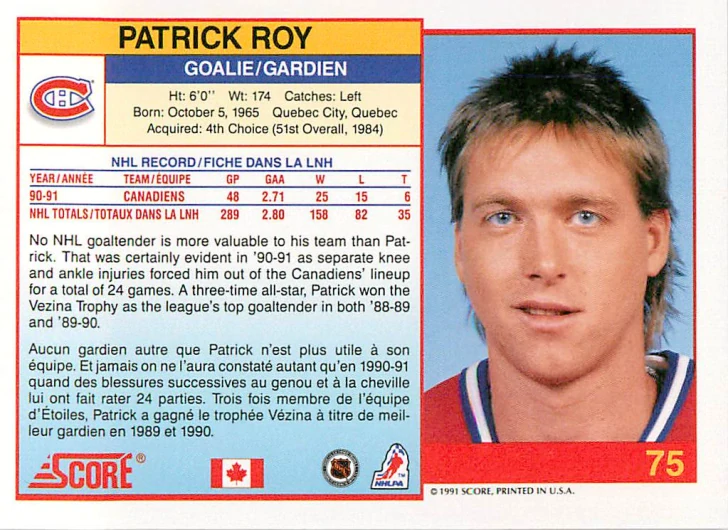 1991-92 Score - Patrick Roy (French) #75