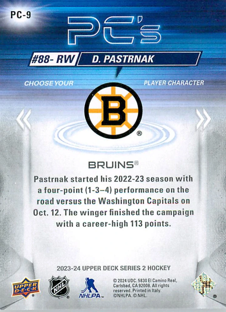 2023-24 UD Series 2 - David Pastrňák - PC's Sparkle #PC-9