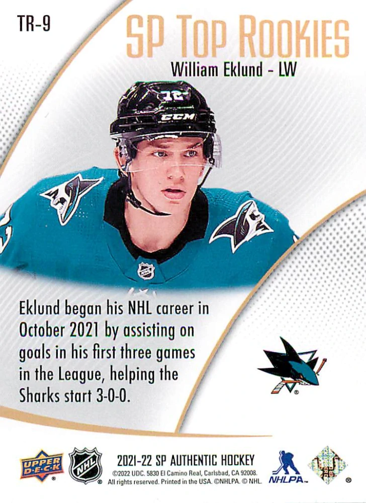 2021-22 UD SP Authentic - William Eklund - SP Top Rookies #TR-9