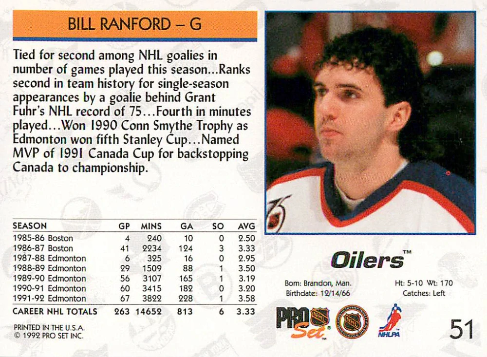 1992-93 Pro Set - Bill Ranford #51