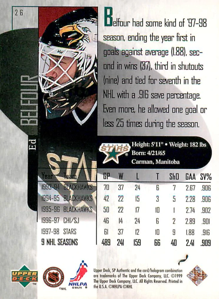 1998-99 UD SP Authentic - Ed Belfour #26