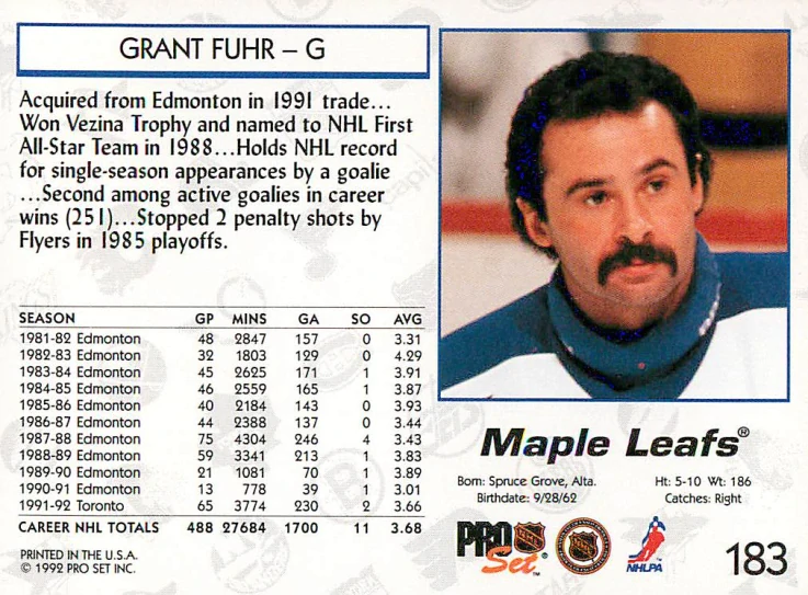 1992-93 Pro Set - Grant Fuhr #183