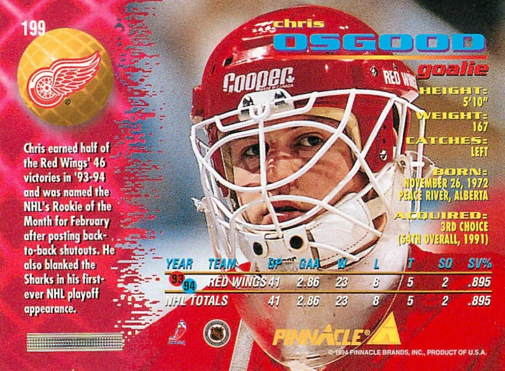 1994-95 Pinnacle - Chris Osgood #199