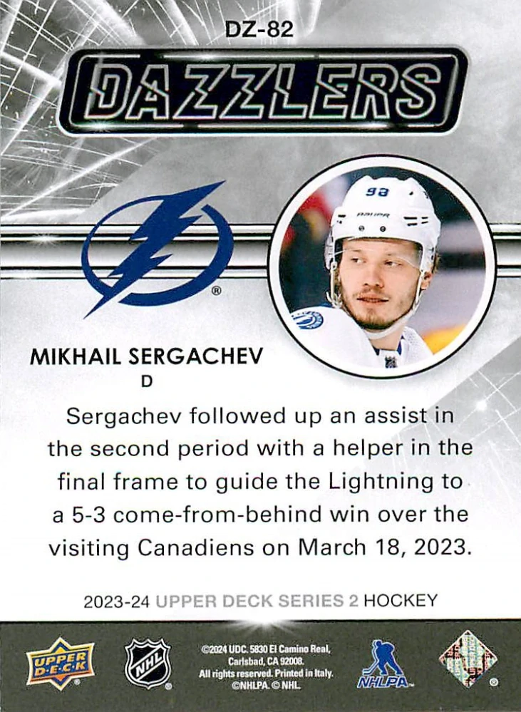2023-24 UD Series 2 - Mikhail Sergachev - Dazzlers Green #DZ-82