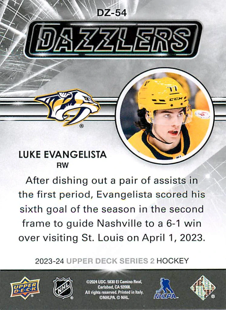 2023-24 UD Series 2 - Luke Evangelista - Dazzlers Orange #DZ-54