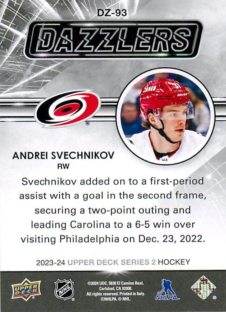 2023-24 UD Series 2 - Andrei Svechnikov - Dazzlers Orange #DZ-93