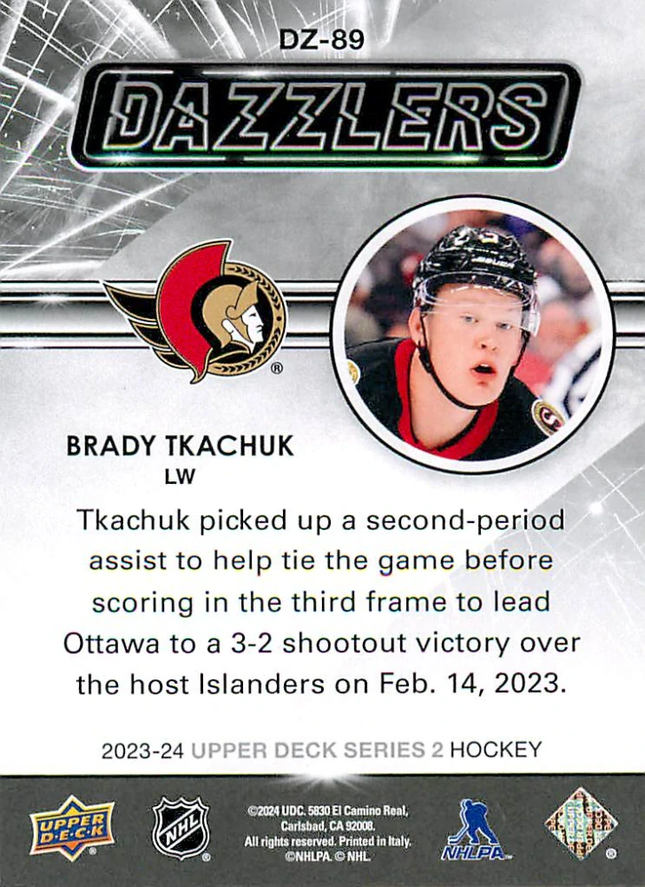 2023-24 UD Series 2 - Brady Tkachuk - Dazzlers Orange #DZ-89
