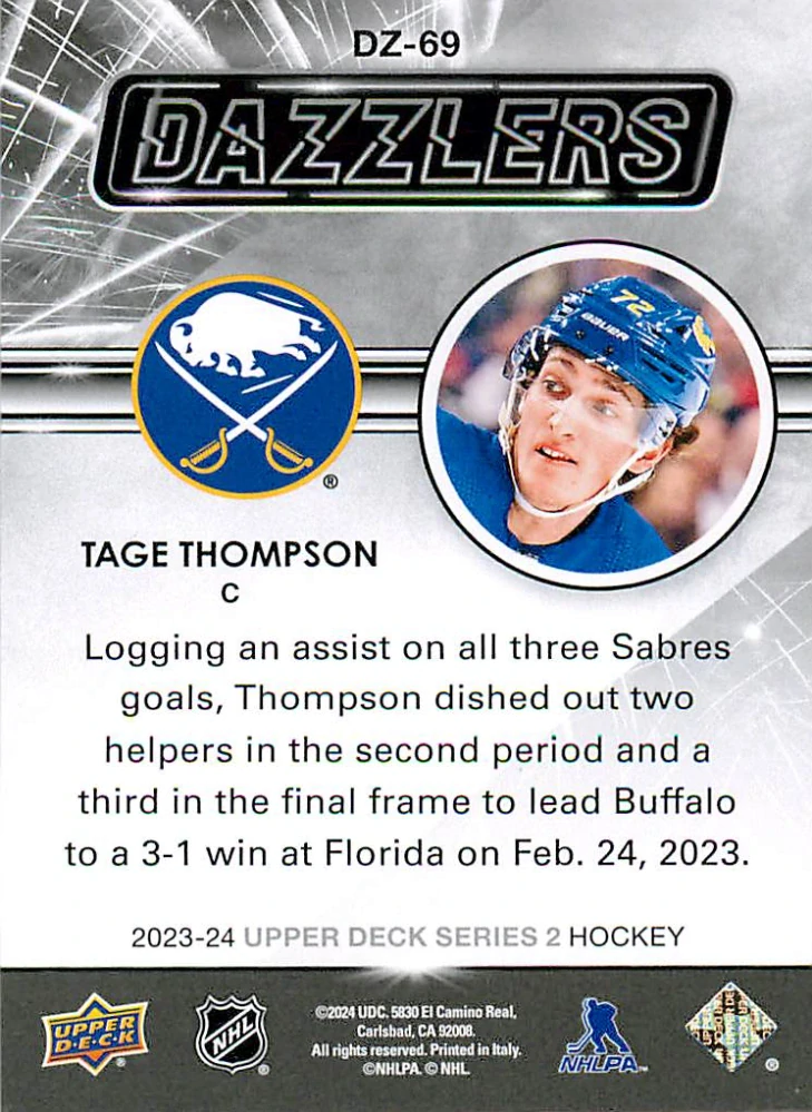 2023-24 UD Series 2 - Tage Thompson - Dazzlers Orange #DZ-69