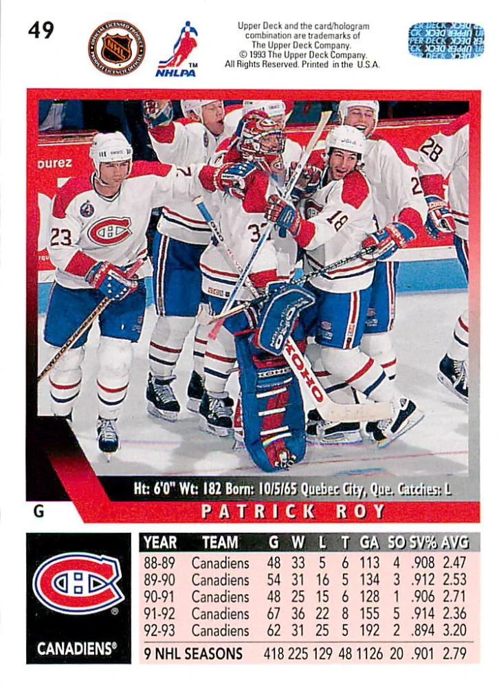 1993-94 UD Series 1 - Patrick Roy #49