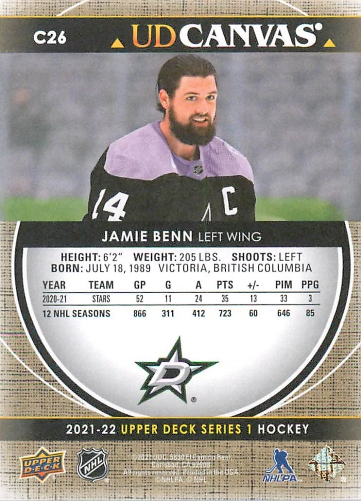 2021-22 UD Series 1 - Jamie Benn - Canvas #C26
