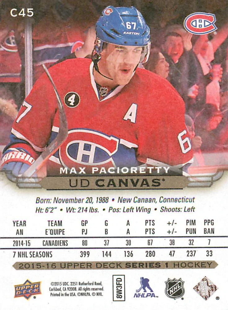 2015-16 UD Series 1 - Max Pacioretty - Canvas #C45