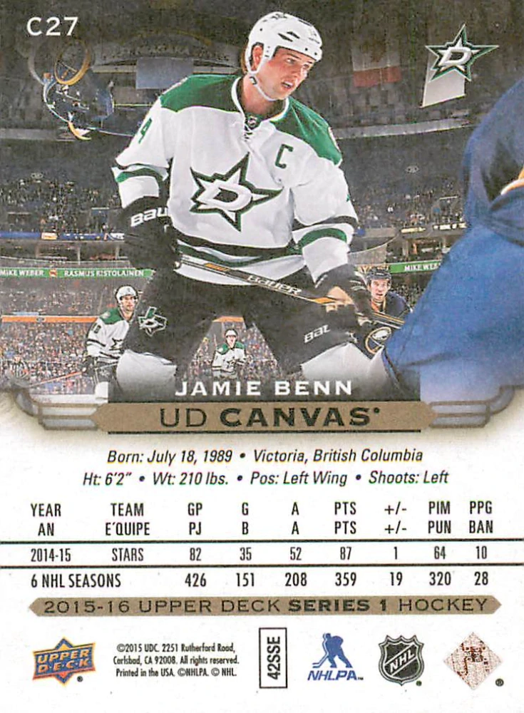 2015-16 UD Series 1 - Jamie Benn - Canvas #C27