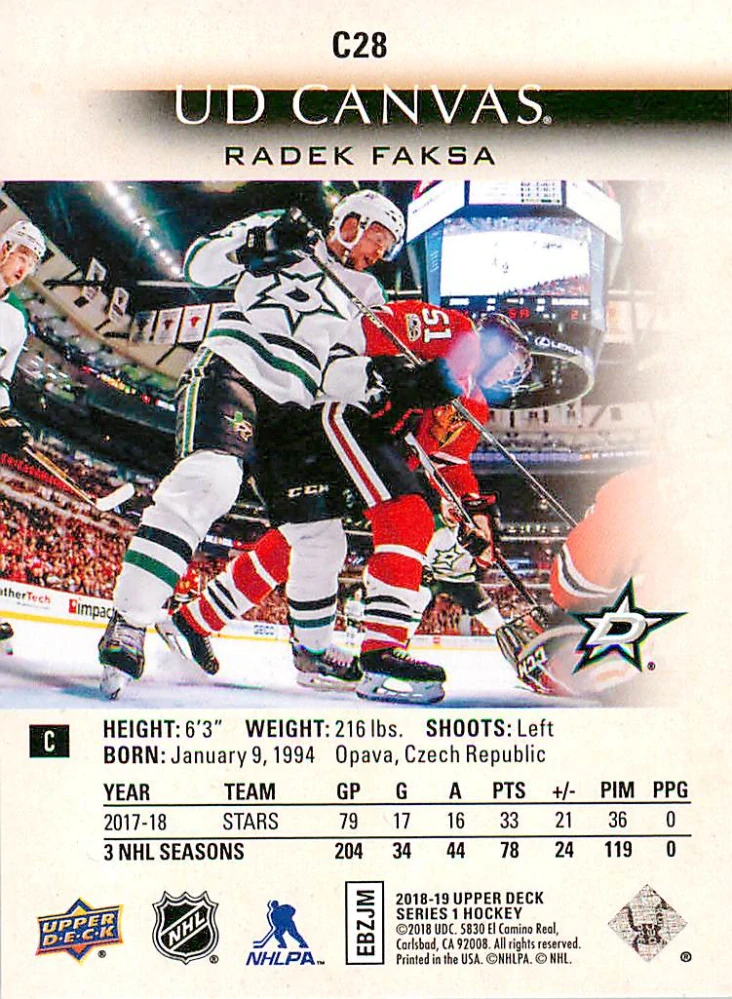2018-19 UD Series 1 - Radek Faksa - Canvas #C28