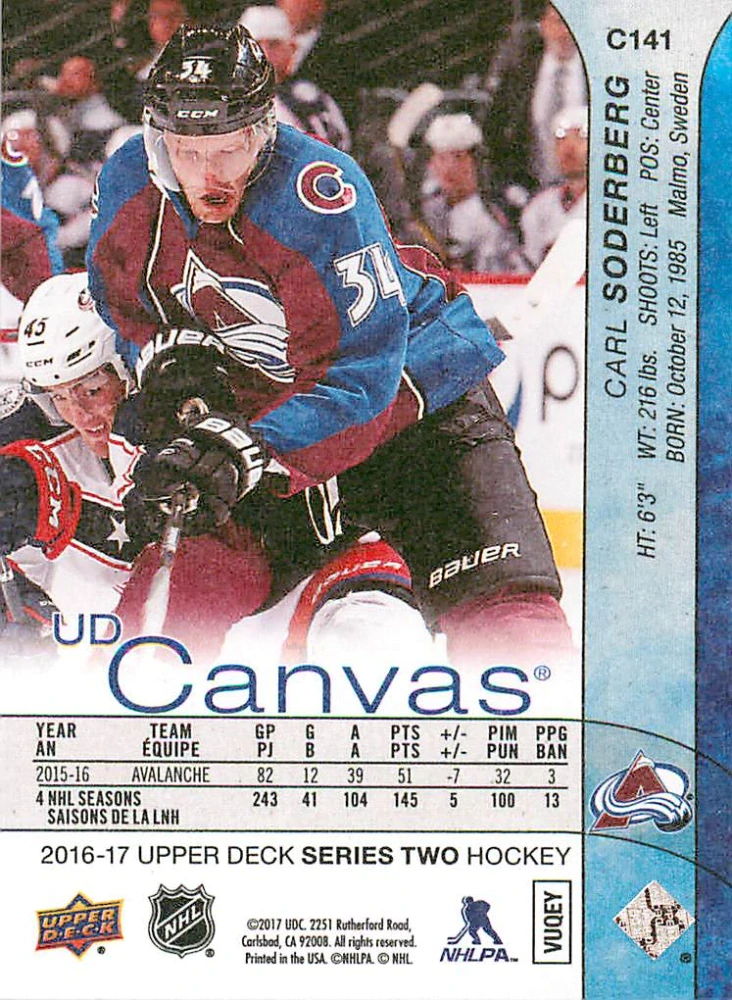 2016-17 UD Series 2 - Carl Soderberg - Canvas #C141